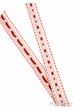 Nastro in raso - larghezza 12 mm - beige-rosso